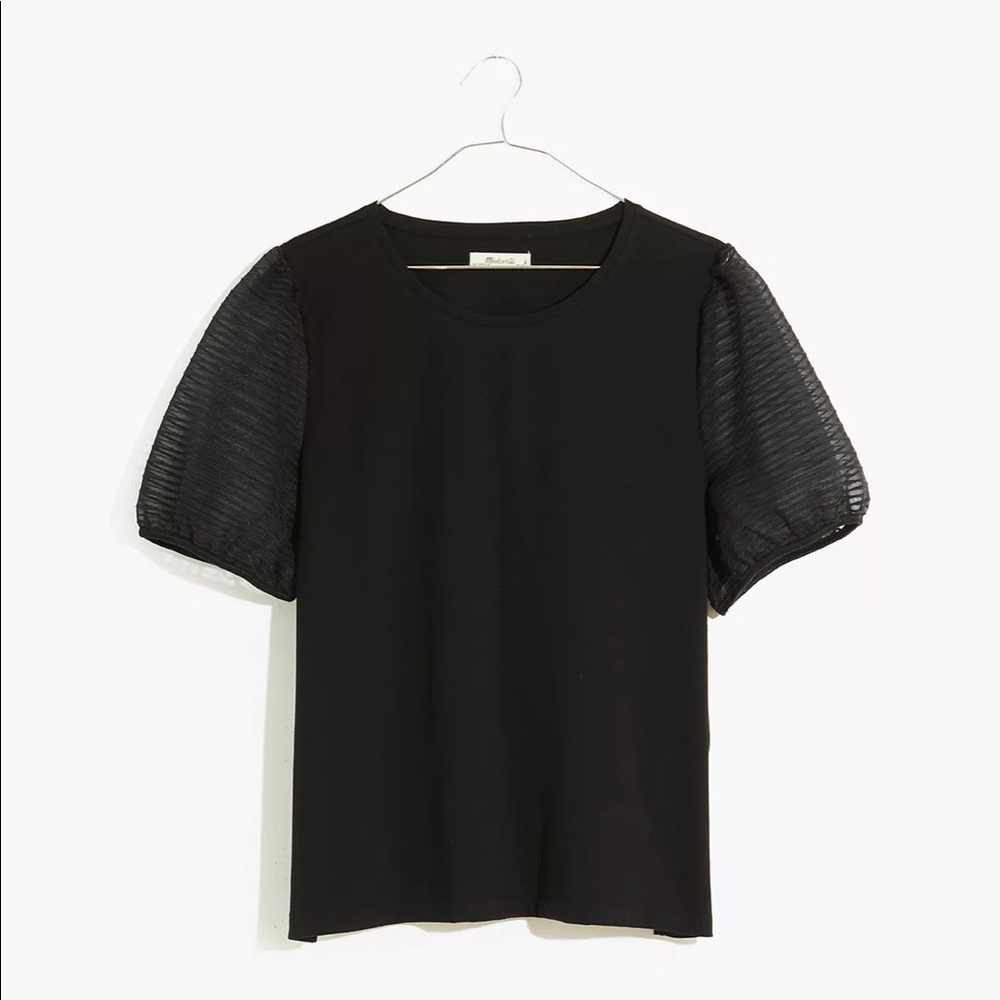 Madewell Striped Sheer-Sleeve Knit Top - M
